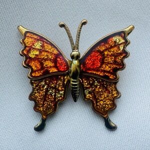 Vintage Enamel Glitter Butterfly Pin